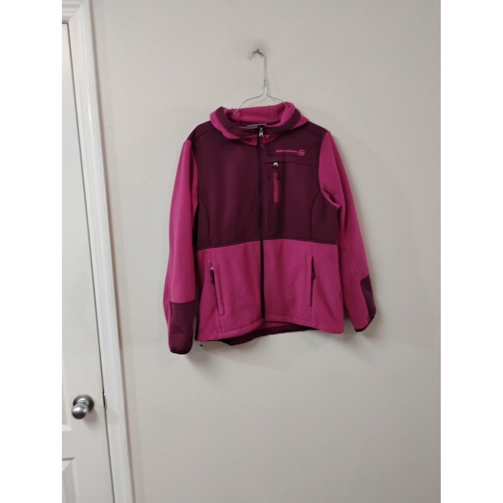 Free Country Womens Large Pink Burgundy Hooded Fleece Full Zip Jacket Pockets